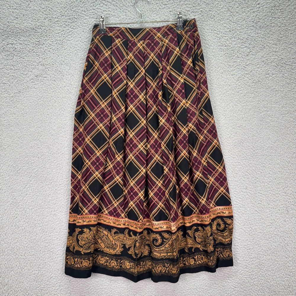 VTG Koret Skirt Womens 8 Burgundy Plaid Paisley Maxi Fairy Grunge Whimsigoth Y2K